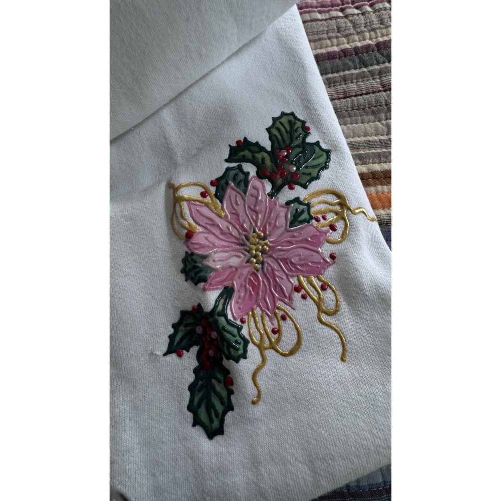 VTG Retro 80s Christmas Poinsettia Women's Sweatsuit Puffy Paints Handmade - Picture 10 of 16